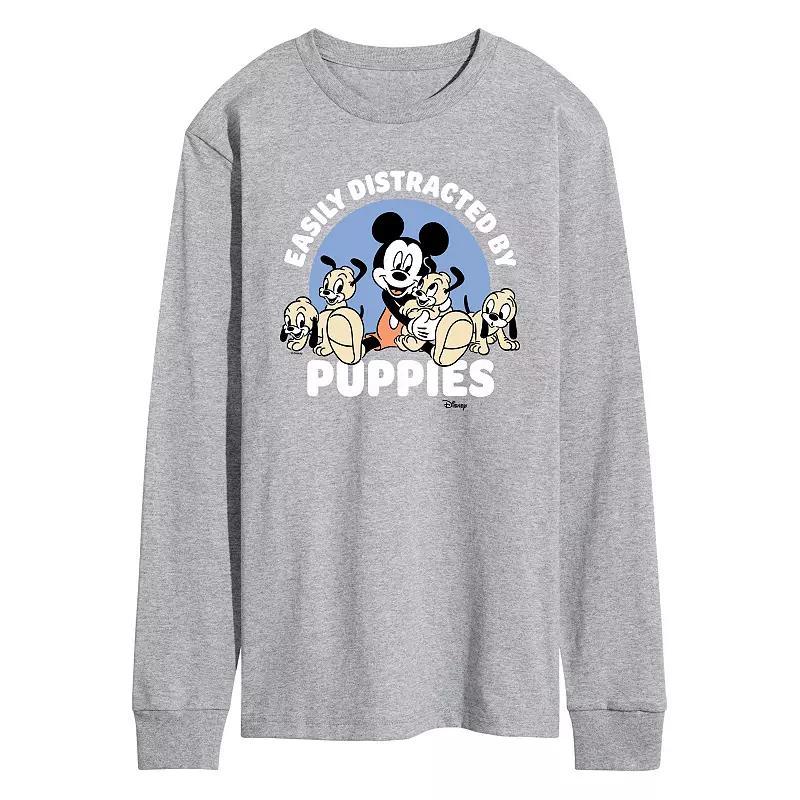 Disneys Mickey Mouse Mens Easily Distracted By Puppies Long Sleeve Graphic Tee Product Image