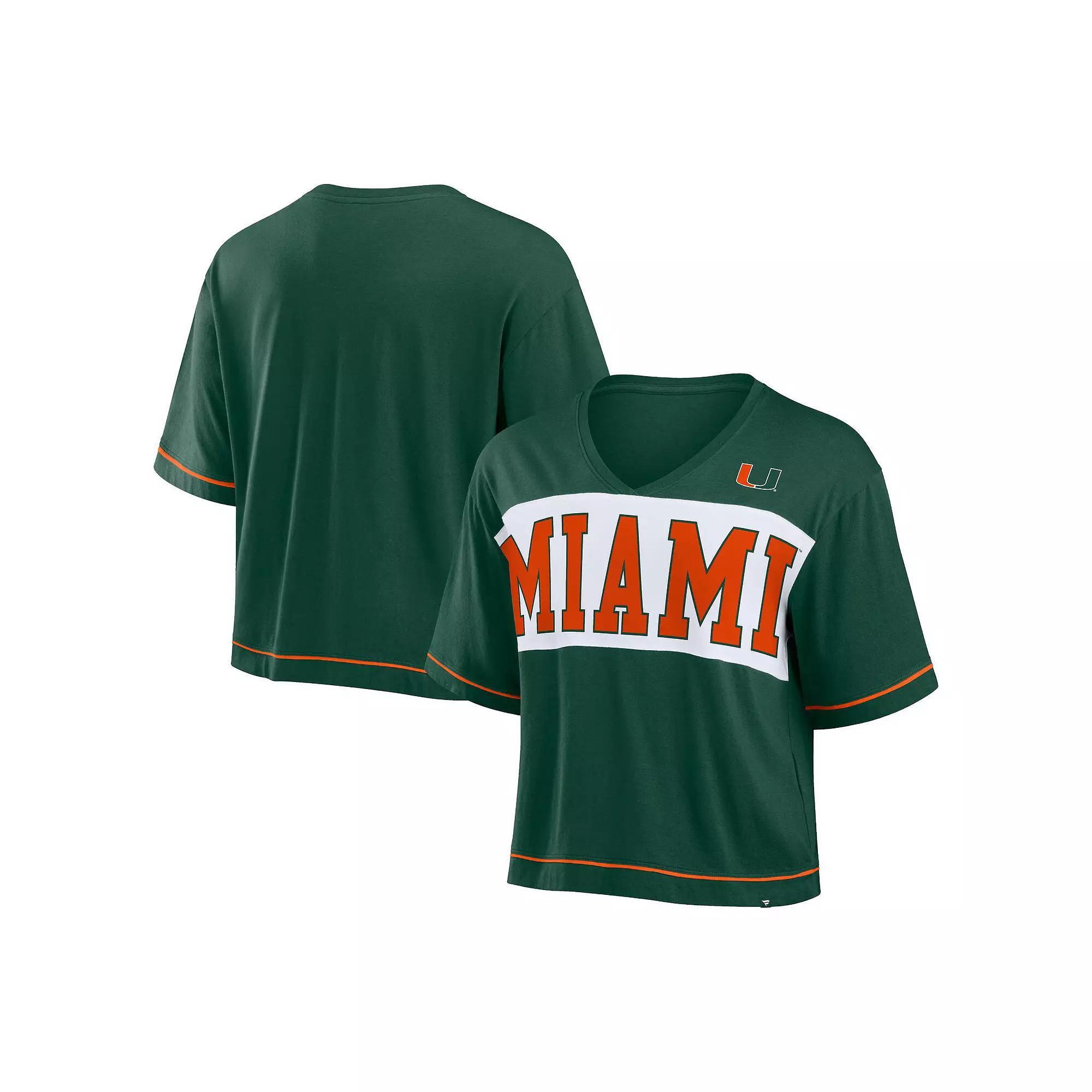 Women's Fanatics Green Miami Hurricanes Home Team Bold Fashion Modest V-Neck Cropped T-Shirt, Size: Medium Product Image