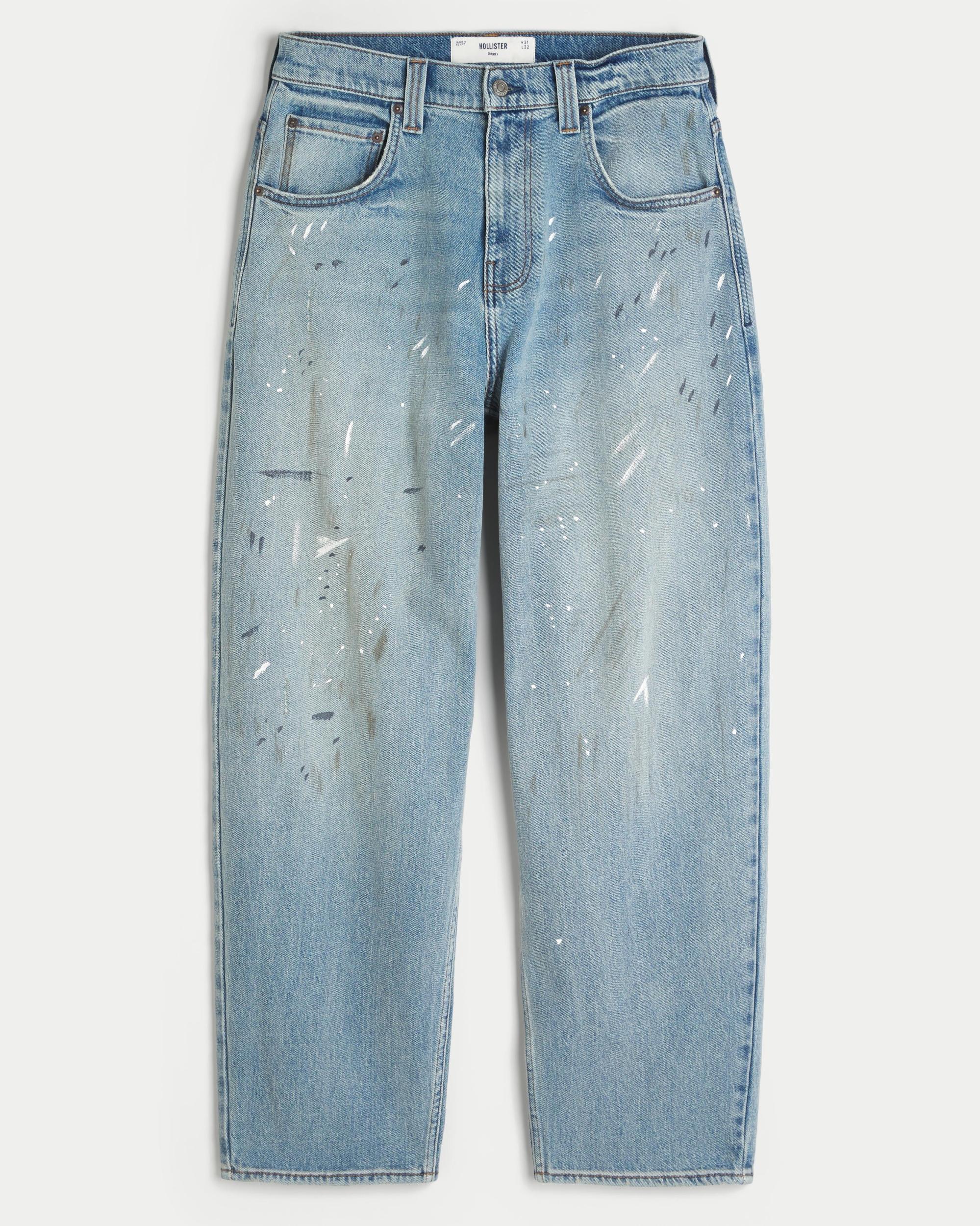 Medium Wash Paint Splatter Baggy Jeans Product Image