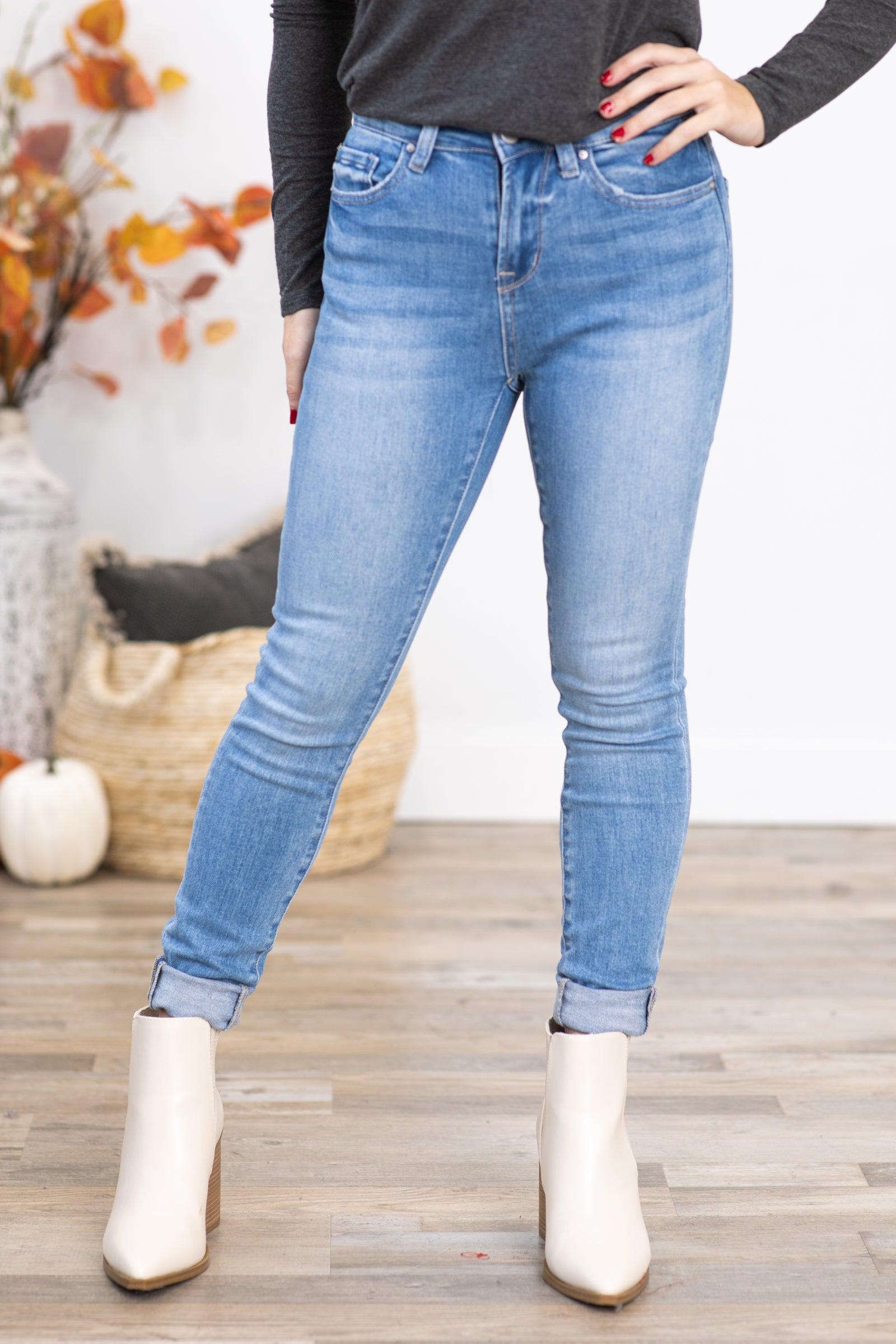 Mica Light Wash Mid Rise Ankle Skinny Jeans Product Image