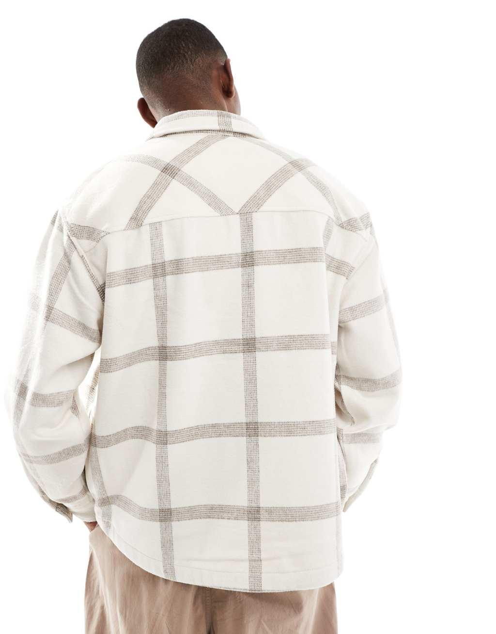 Pull&Bear flannel check shirt in white Product Image