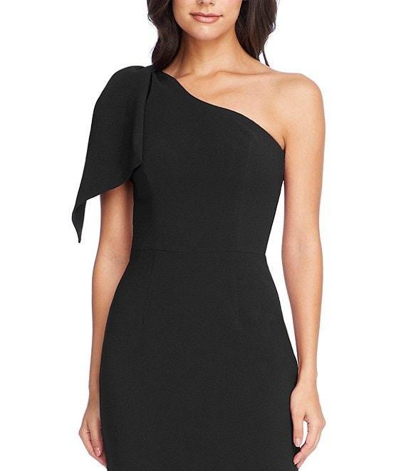 Dress the Population Tiffany One Shoulder Bow Detail Sleeveless Back Slit Midi Sheath Dress Product Image