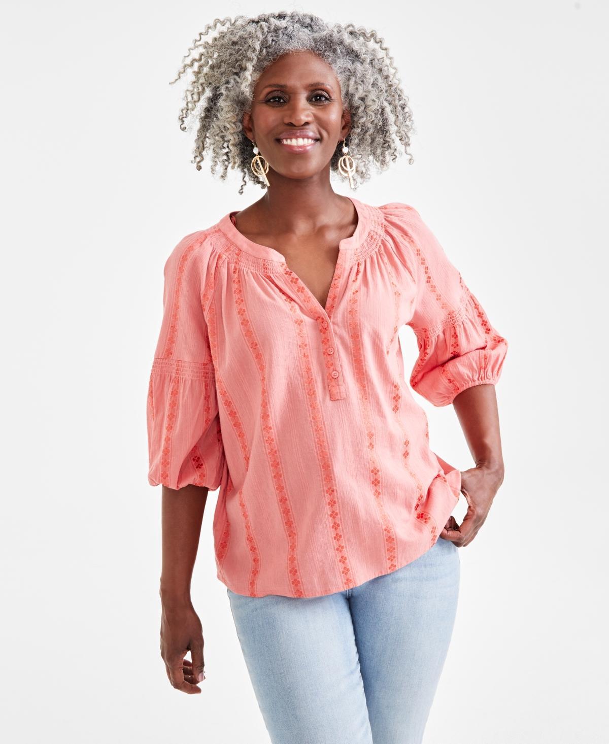 Style & Co Womens Textured Smocked-Neck Top, Created for Macys Product Image
