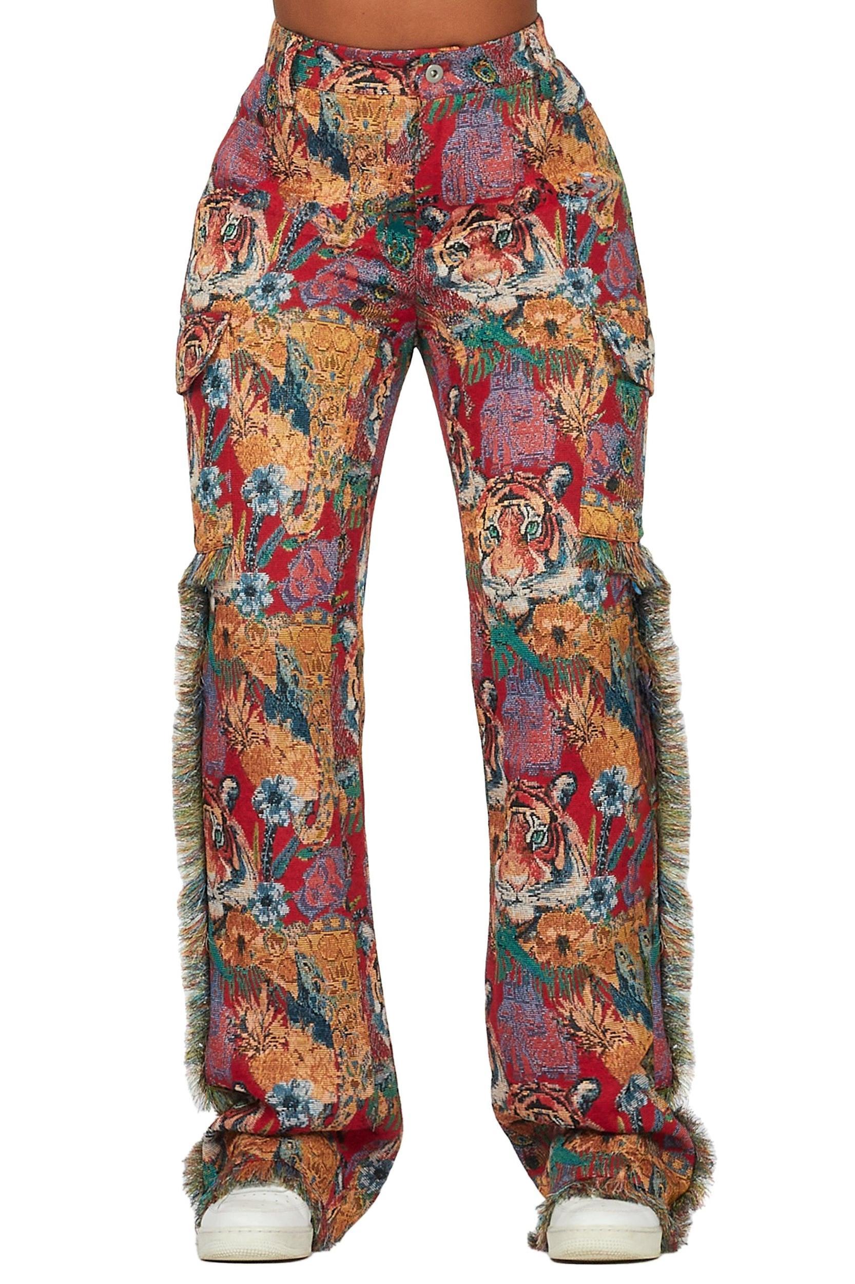Rena Red Tapestry Stacked Pant Female Product Image