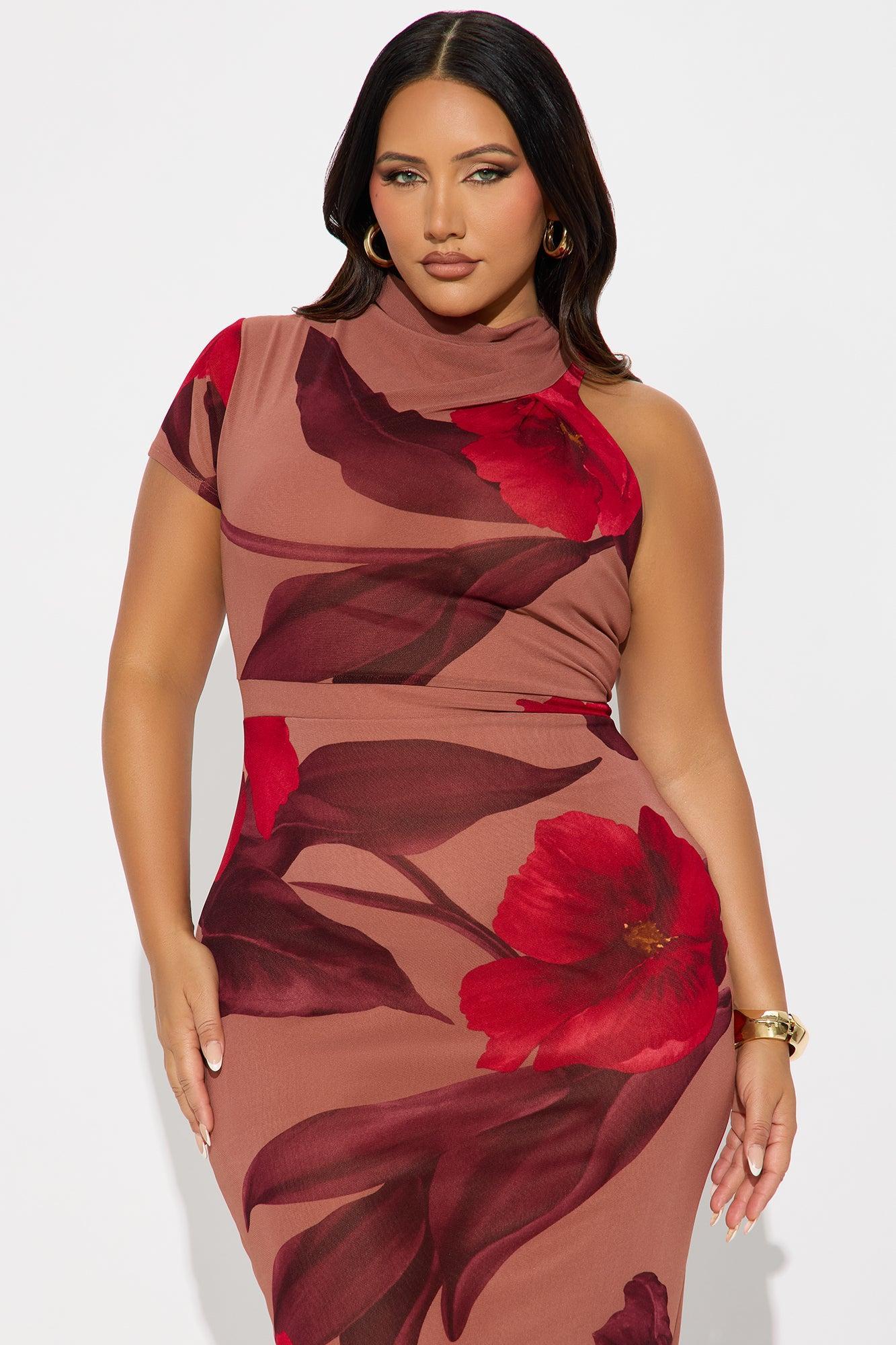 Celene Floral Mesh Short Sleeve Dress - Brown/combo Female Product Image