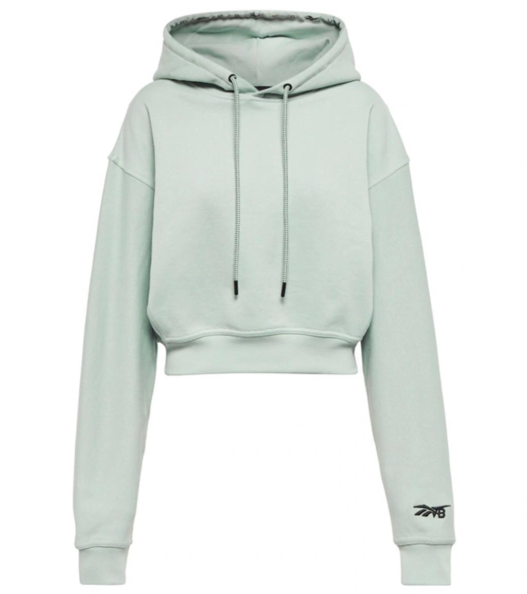 VICTORIA BECKHAM Cropped Embroidered Cotton-jersey Hoodie In Green Product Image