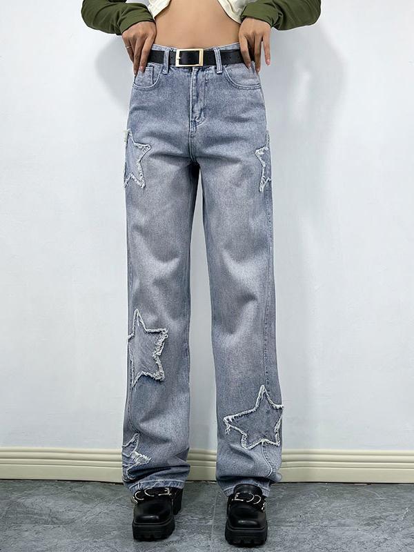 Distressed Star Patch Boyfriend Jeans Product Image