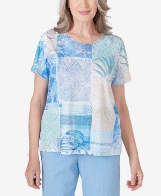 Alfred Dunner Womens Hyannisport Patchwork Leaf Lace Detail Short Sleeve T-shirt Product Image