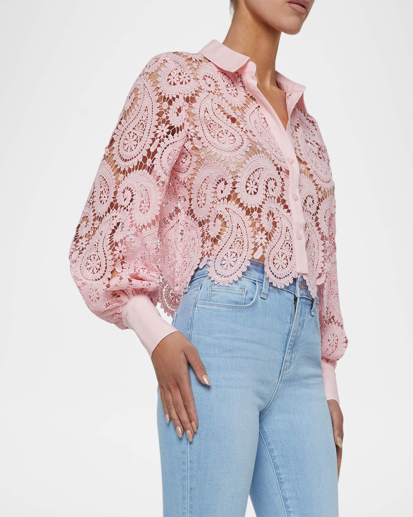 Odelia Paisley Lace Cropped Button-Front Blouse  Product Image