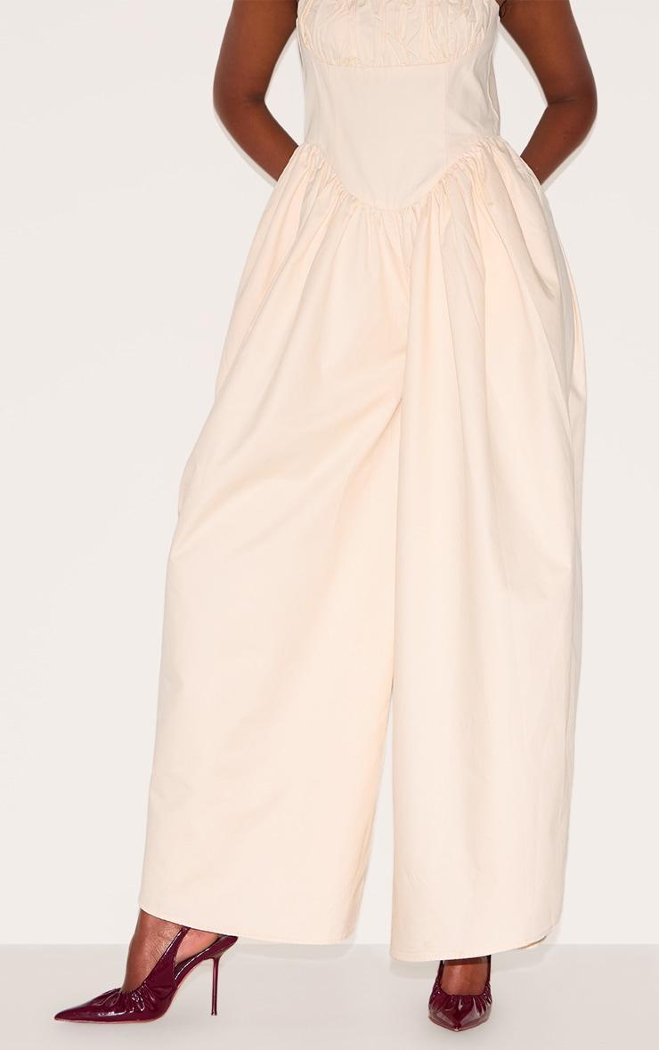 Cream Premium Ruched Corset Detail Wide Leg Jumpsuit Product Image