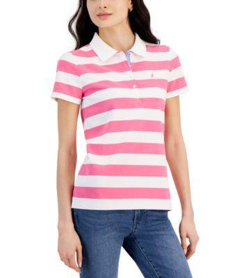 Nautica Jeans Womens Striped Polo Top - Sangria Sunset/ Product Image