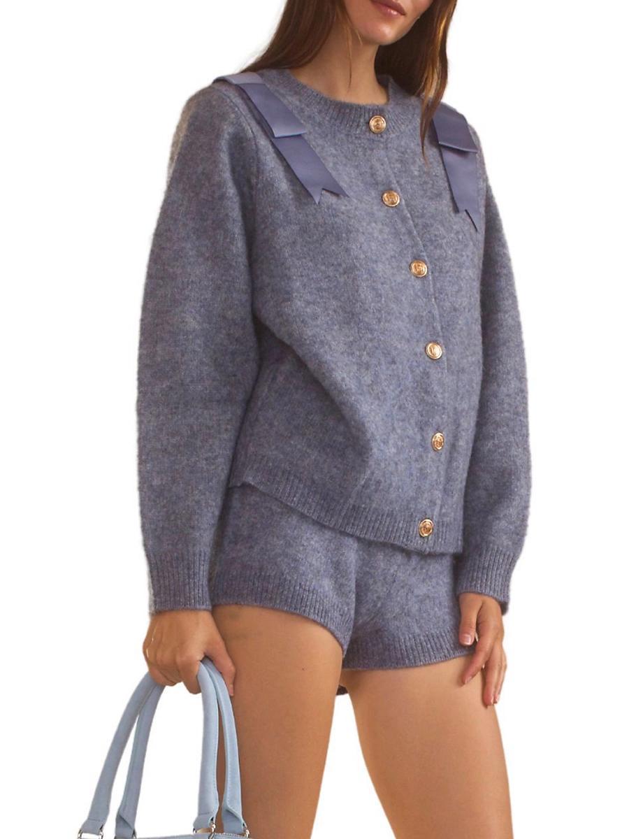 Womens Wool Bow Crewneck Cardigan Product Image