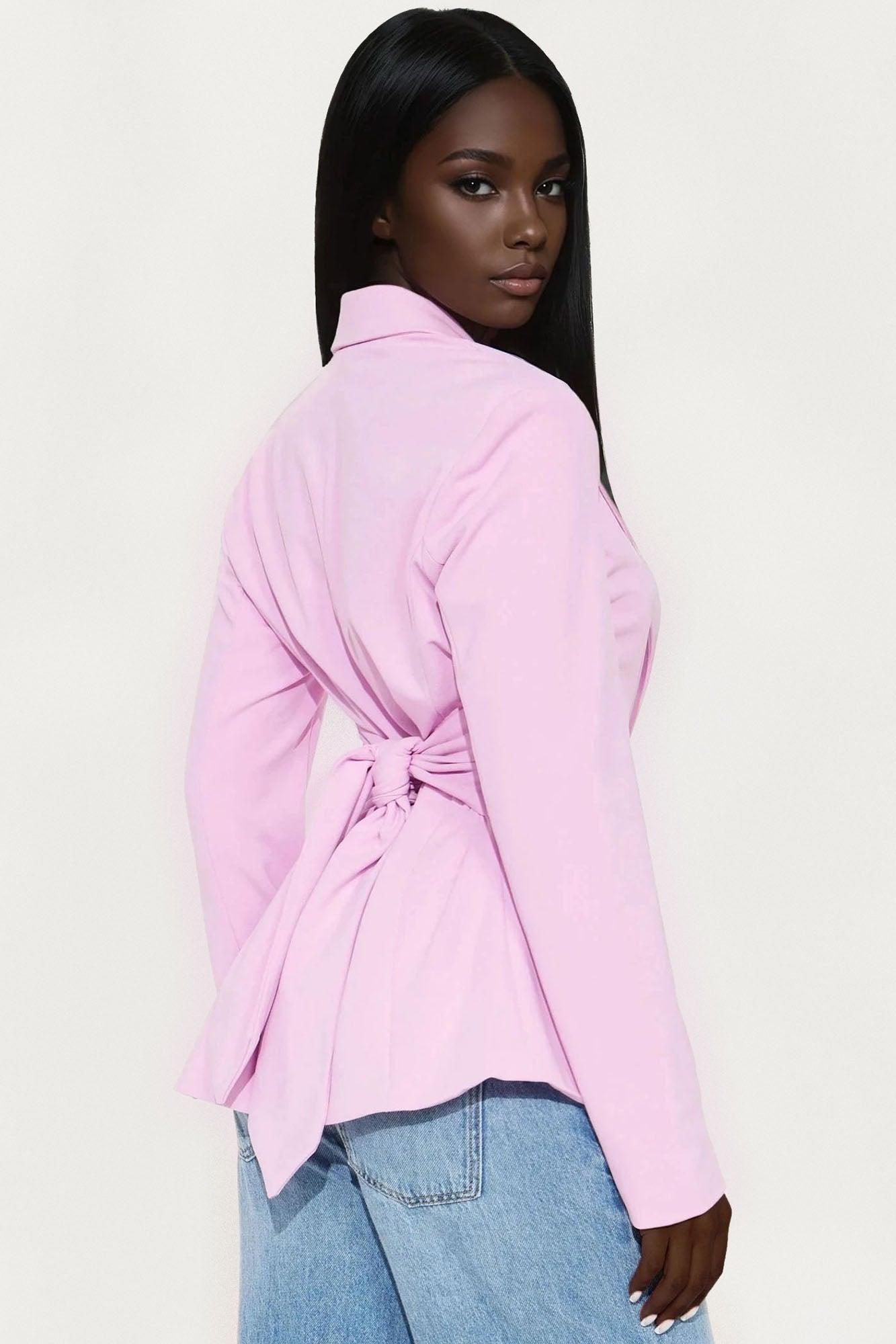 Classic Times Tie Waist Blazer - Pink Product Image