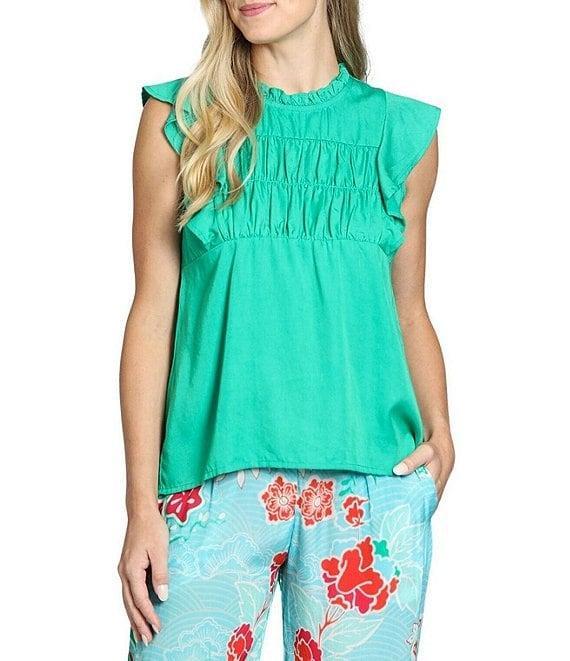 APNY Round Neck Sleeveless Ruffle Smocked Top Product Image