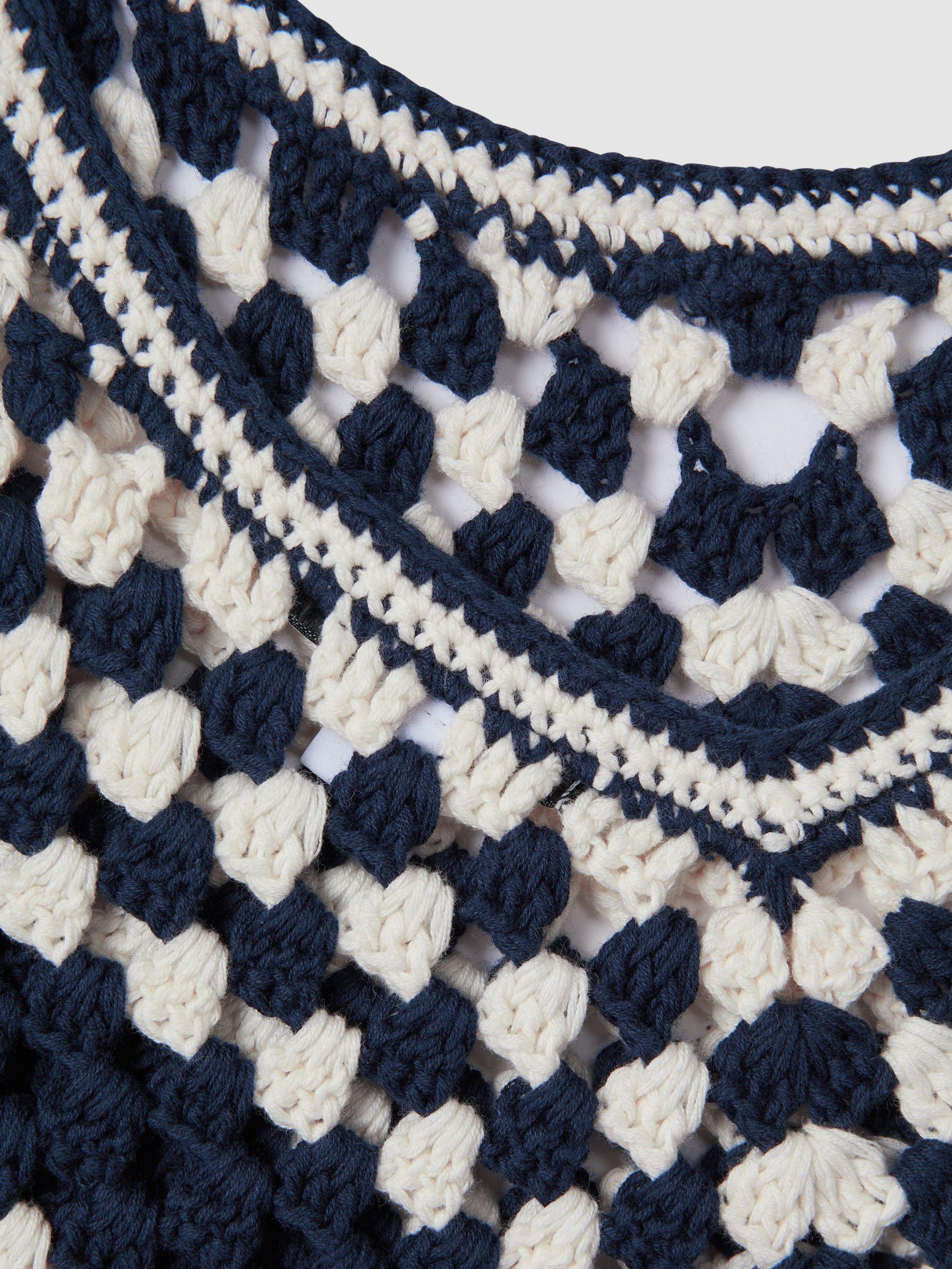 Crochet Crew Neck Vest in Navy/Ivory Product Image