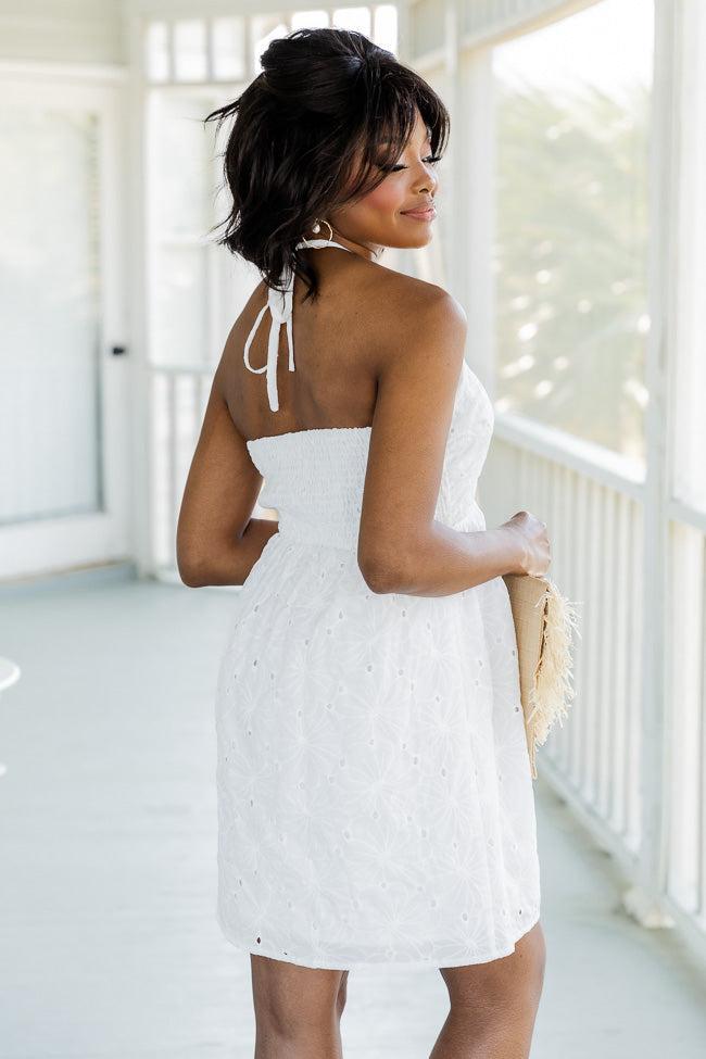 Keep An Eye Out White Eyelet Halter Mini Dress FINAL SALE Product Image