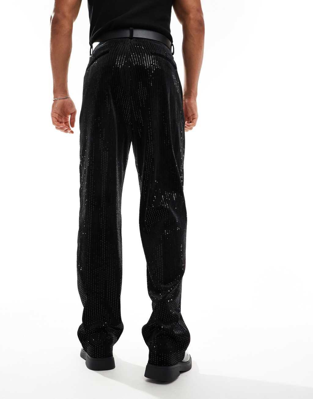 ASOS DESIGN smart high waist straight pants in black sequin Product Image