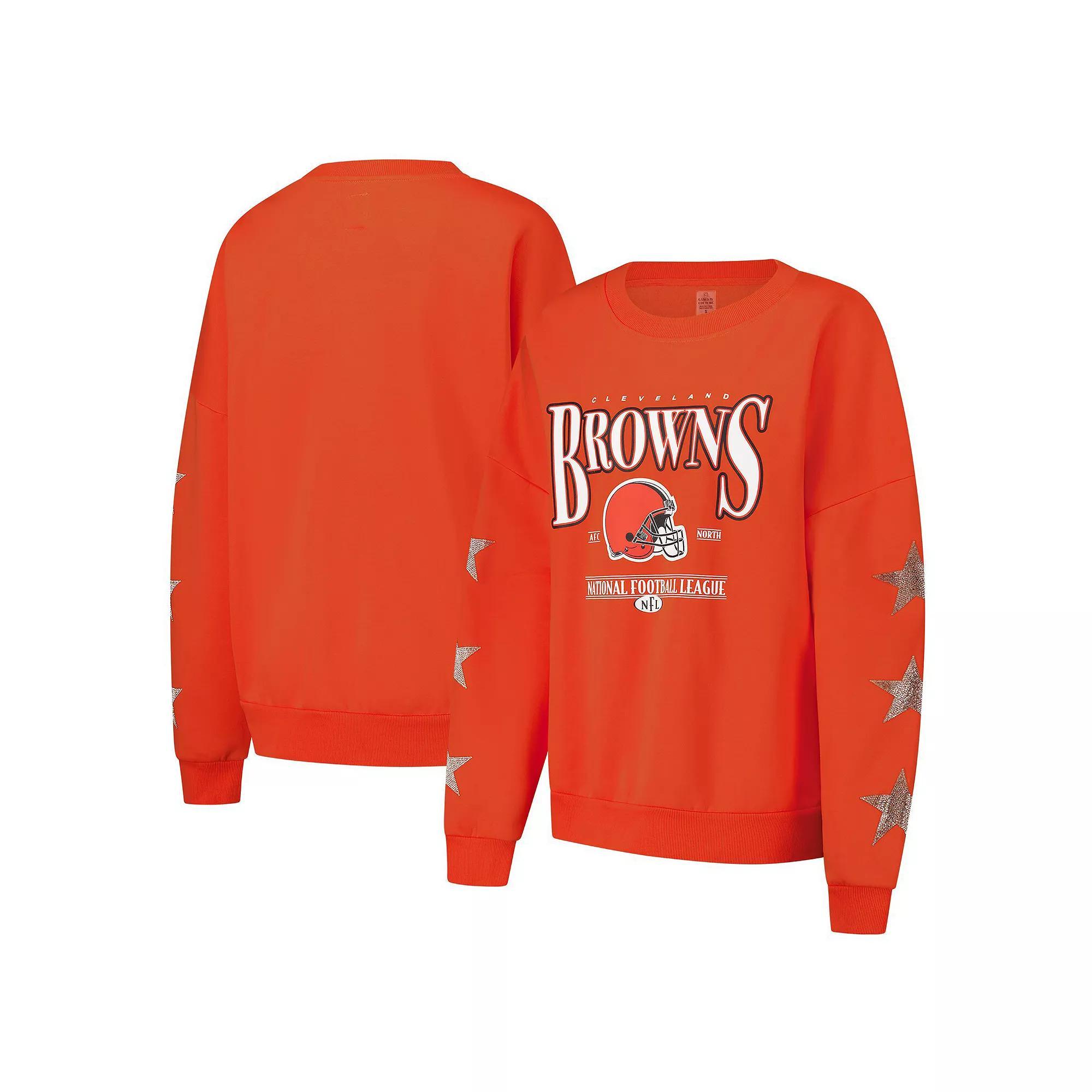 Women's Gameday Couture Orange Cleveland Browns Rhinestone Star Sleeve Settle the Score Tri-Blend Pullover Sweatshirt, Size: Large Product Image