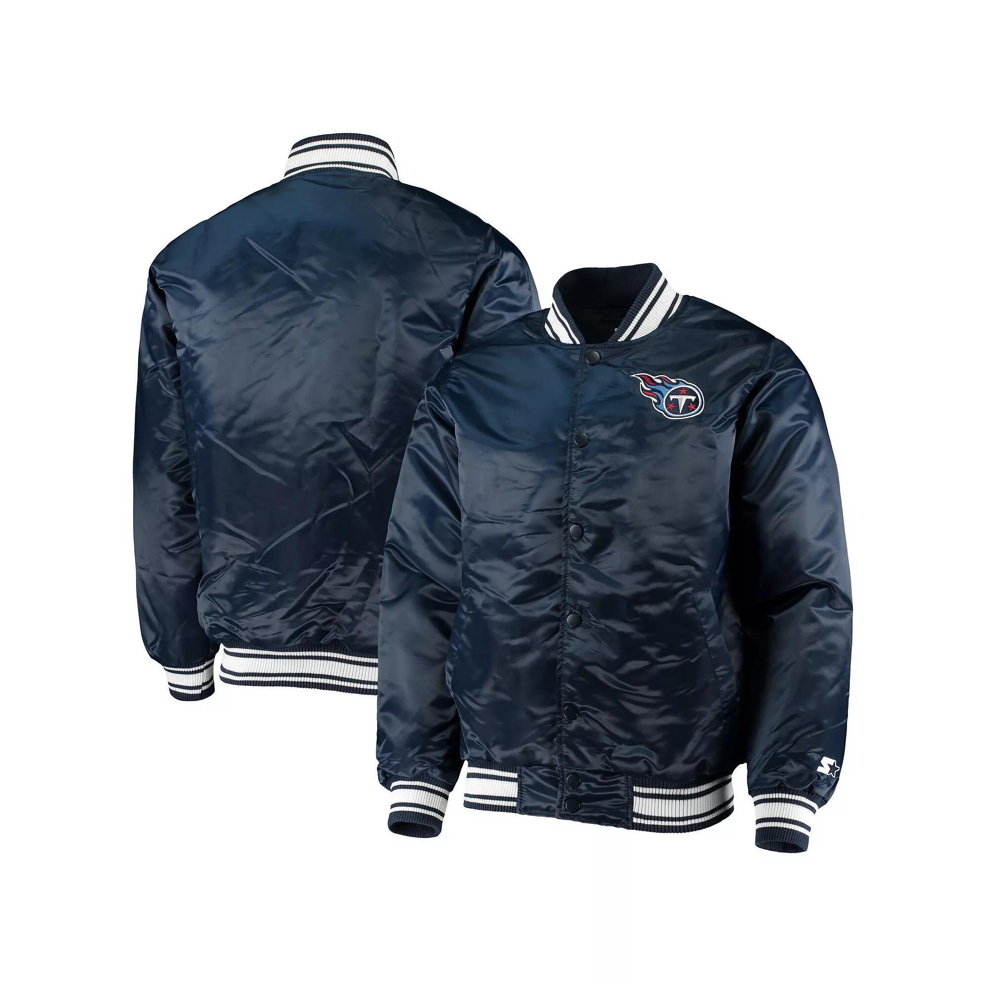 Men's Starter Navy Tennessee Titans Locker Room Satin Varsity Full-Snap Jacket, Size: Large, Blue Product Image