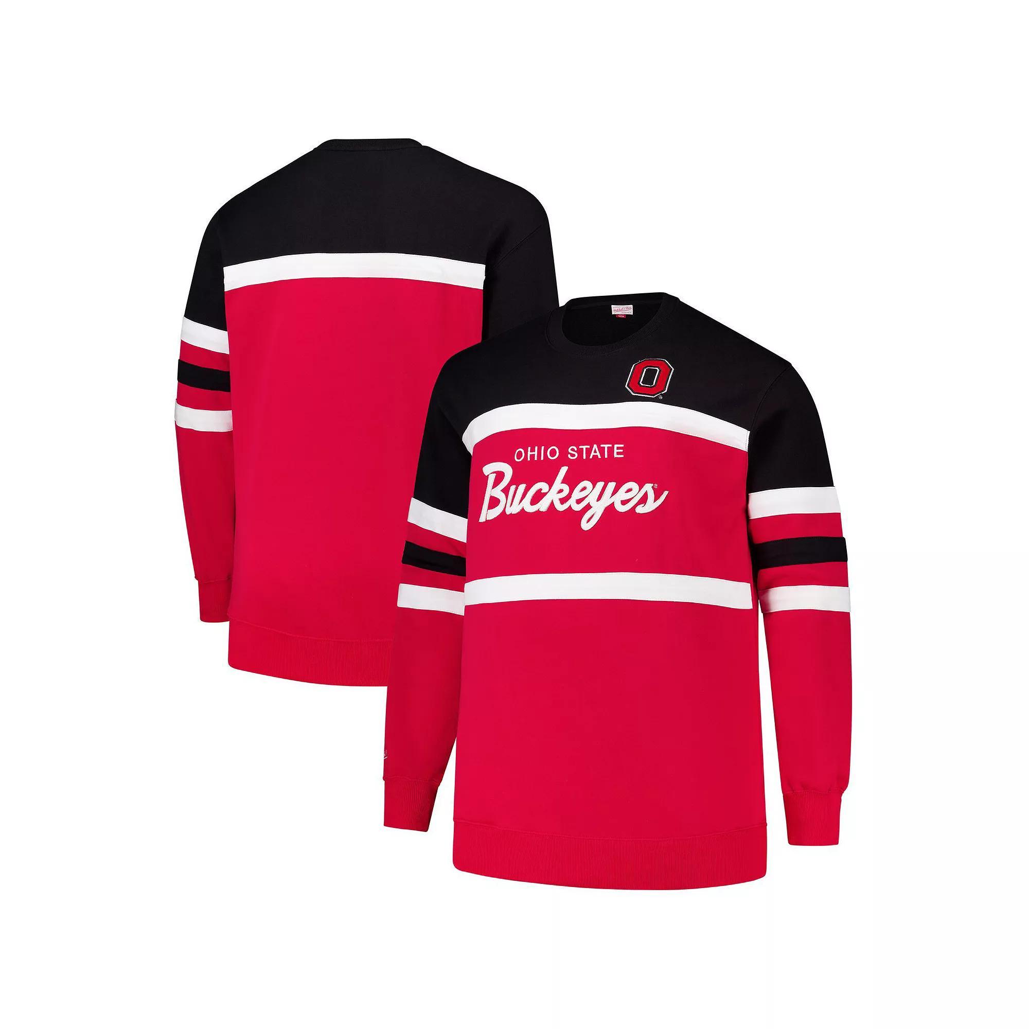 Men's Mitchell & Ness Scarlet Ohio State Buckeyes Big & Tall Vintage Logo Head Coach Fleece Pullover Sweatshirt, Size: 2XLT, Red Product Image