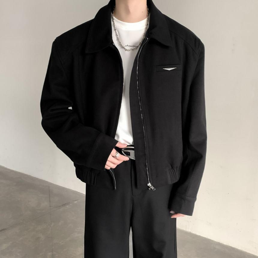 Collar Plain Zip Jacket Product Image