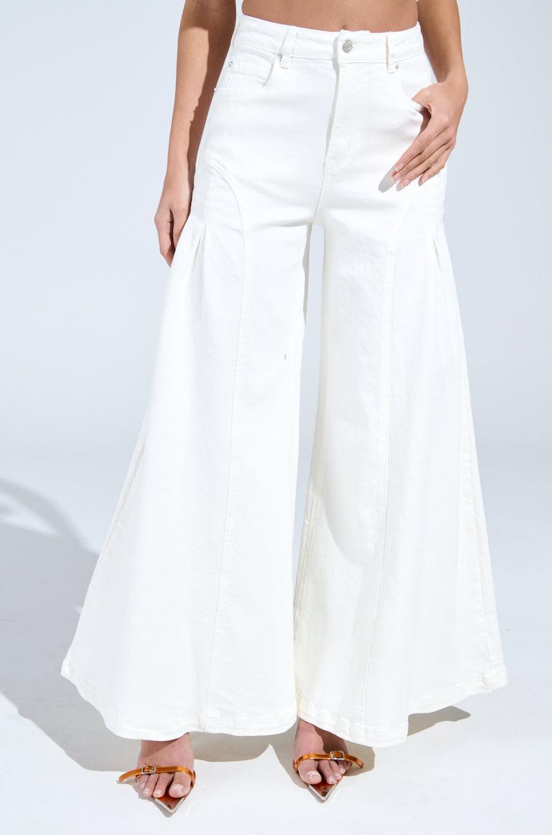 TRENDY AND COOL WHITE WIDE LEG DENIM PANT Product Image
