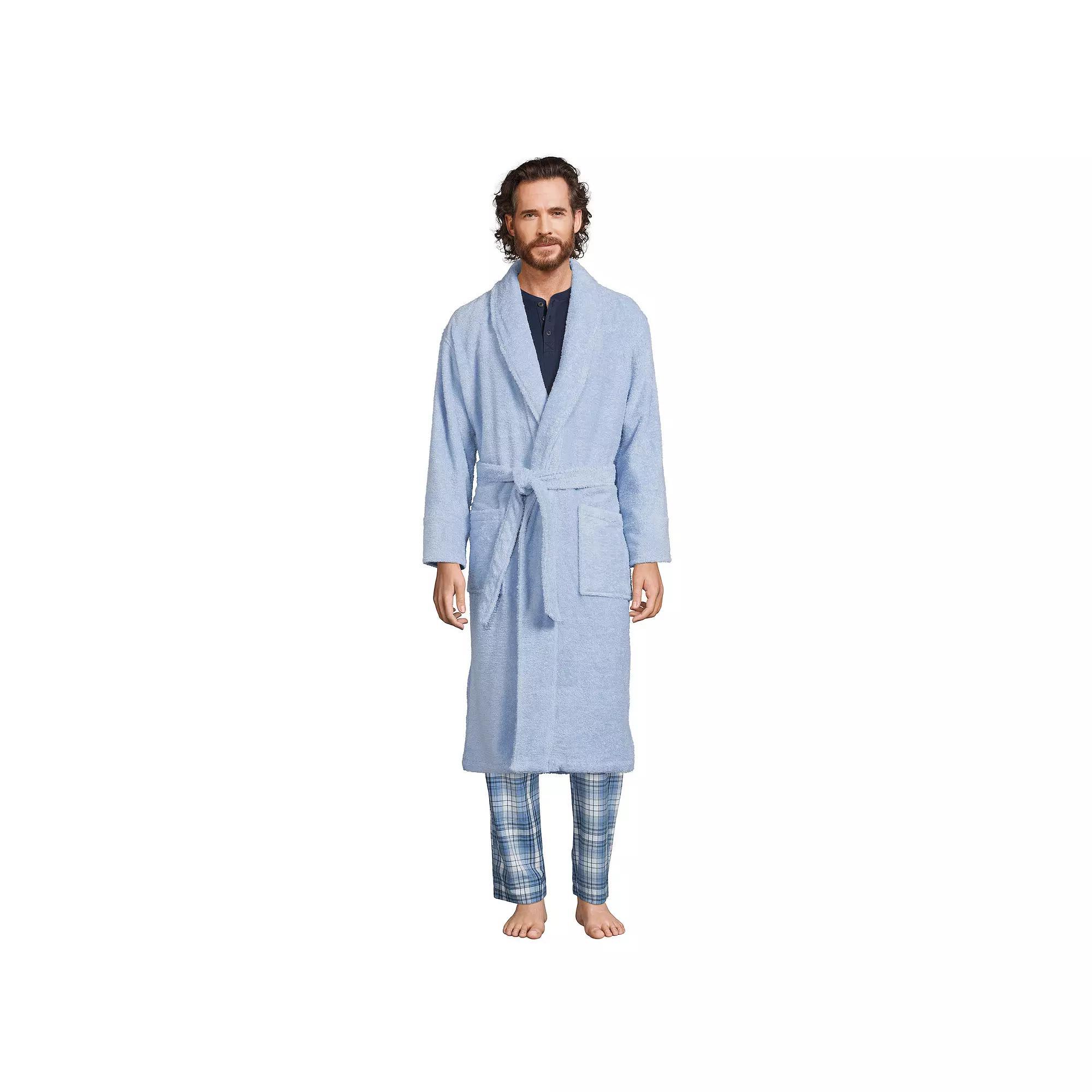 Men's Lands' End Calf-Length Turkish Terry Robe, Size: Medium, Soft Blue Haze Product Image