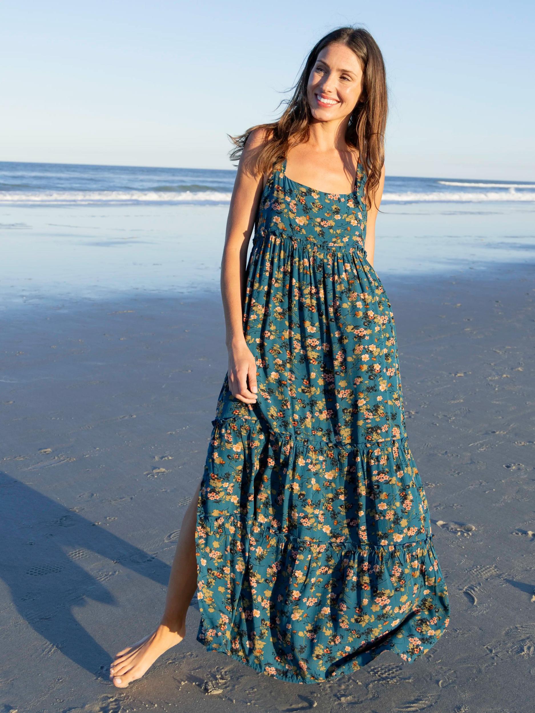 Eliza Maxi Dress - Dark Turquoise Floral Product Image
