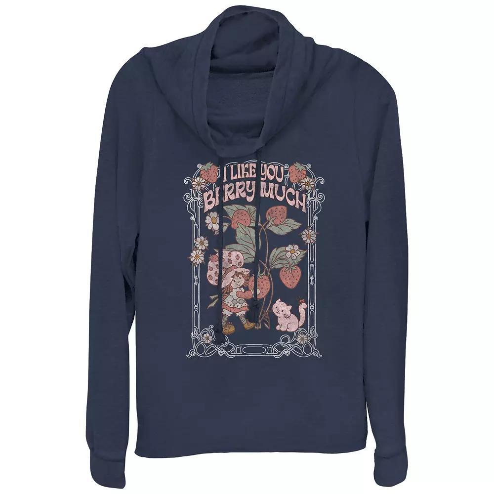 Women's Strawberry Shortcake I Like You Berry Much Cowlneck Graphic Lightweight Long Sleeve, Girl's, Size: XS, Blue Product Image