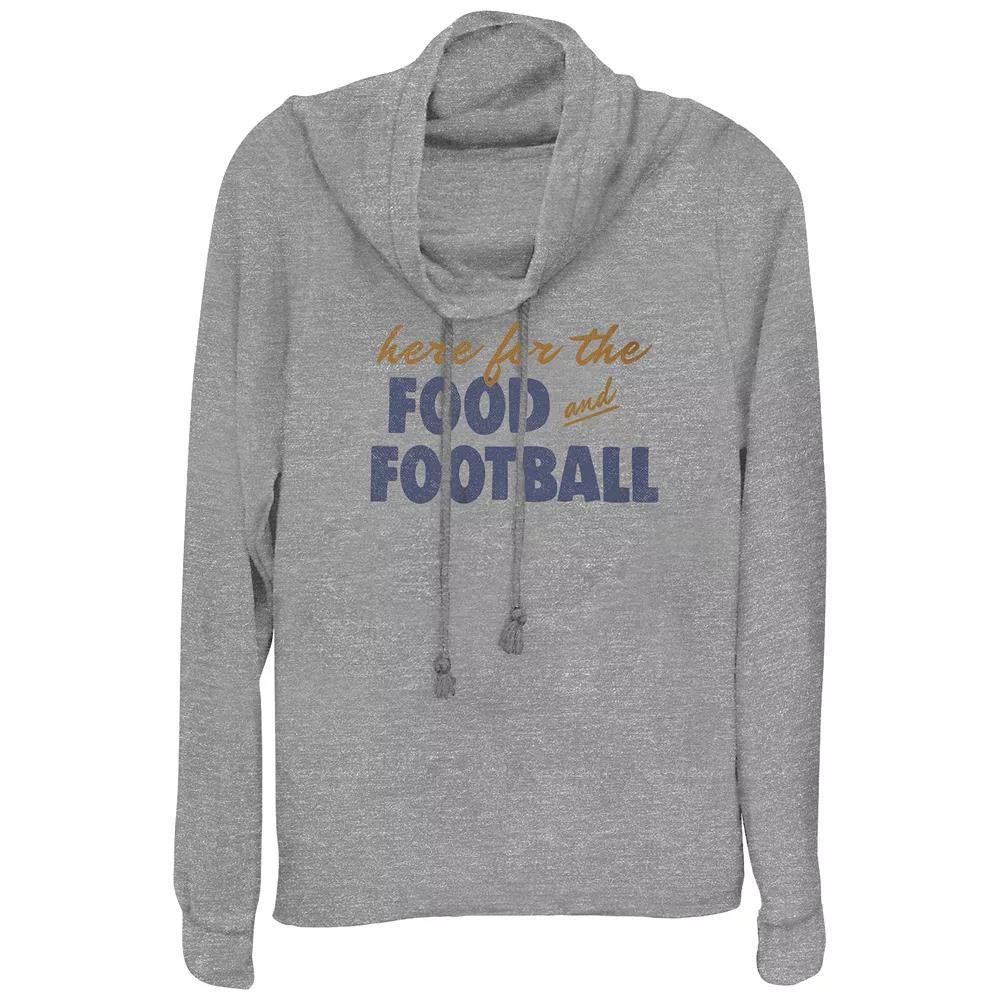 Plus Size Here For The Food And Football Cowlneck Graphic Lightweight Long Sleeve, Women's, Size: 1XL, Gray Grey Product Image