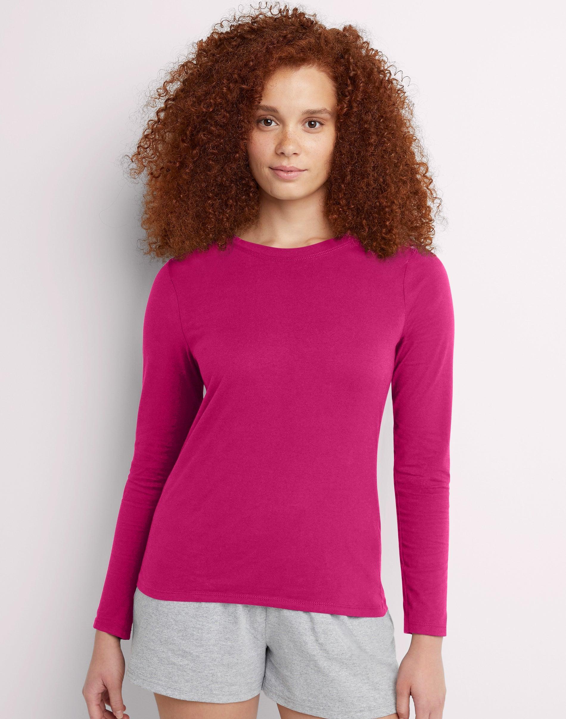 Women's Hanes® Originals Long Sleeve Crewneck Tee, Size: Medium, Purple Splendor Product Image