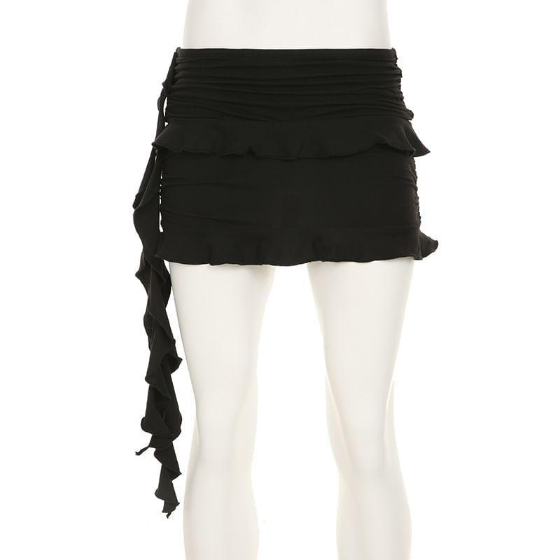 Ruffle Trim Tie Waist Mini Skirt Product Image