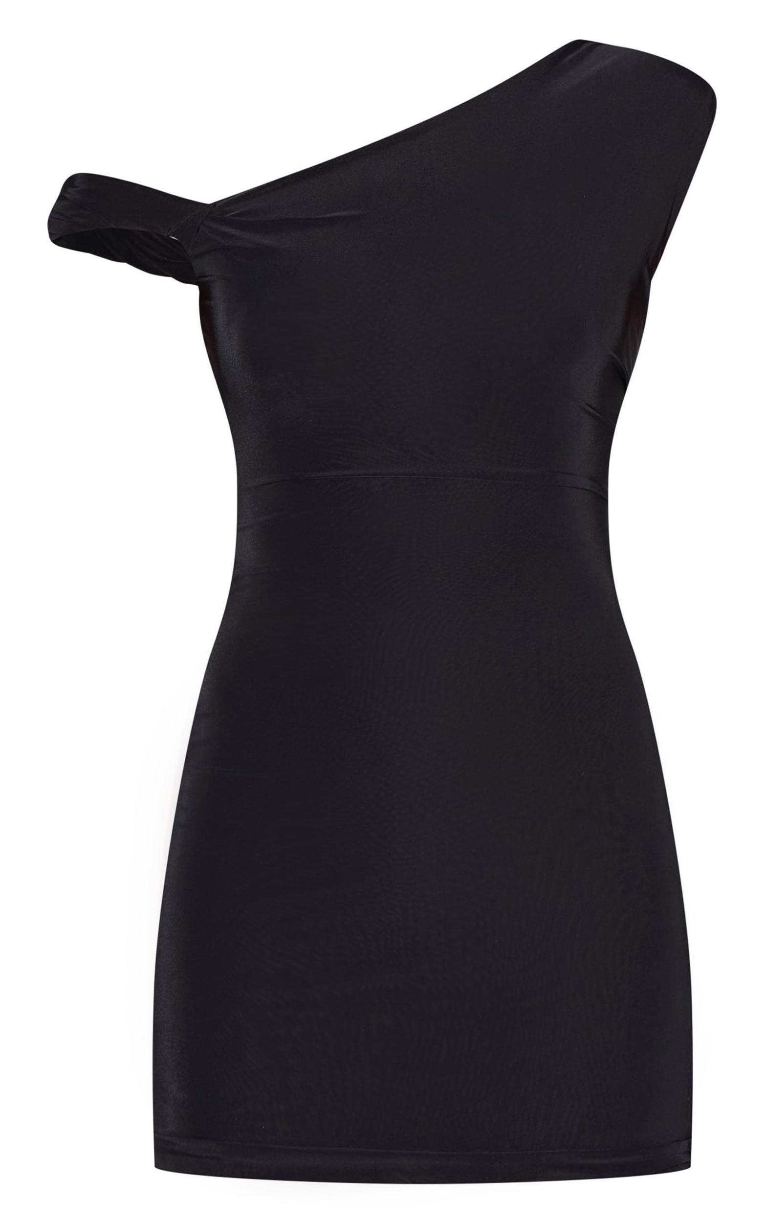 Black Double Layer Slinky Twist Bodycon Dress Product Image