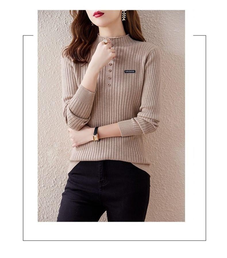 Long-Sleeve Mock Neck Lettering Applique Ribbed Knit Top Product Image