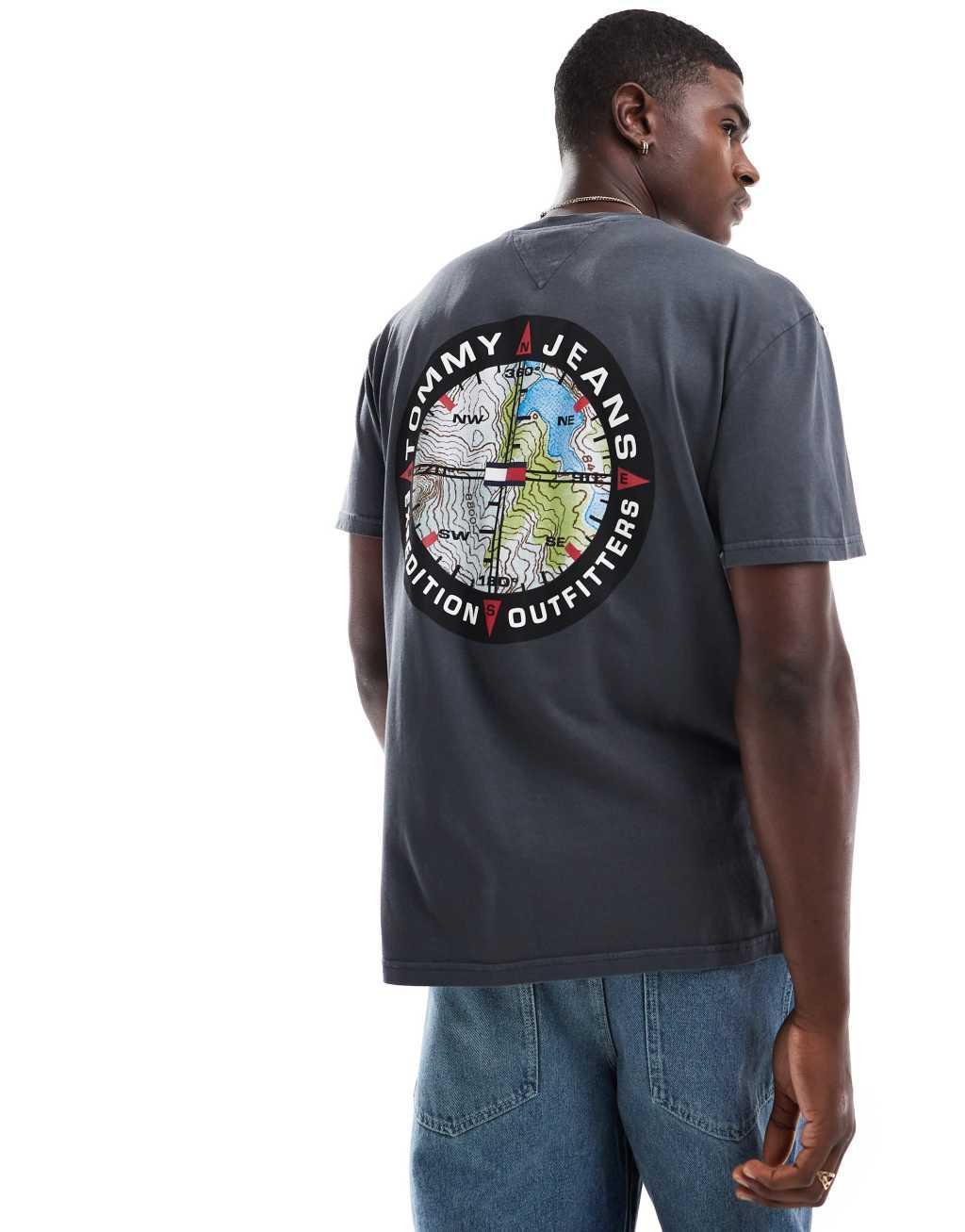 Tommy Jeans compass graphic t-shirt in charcoal gray Product Image
