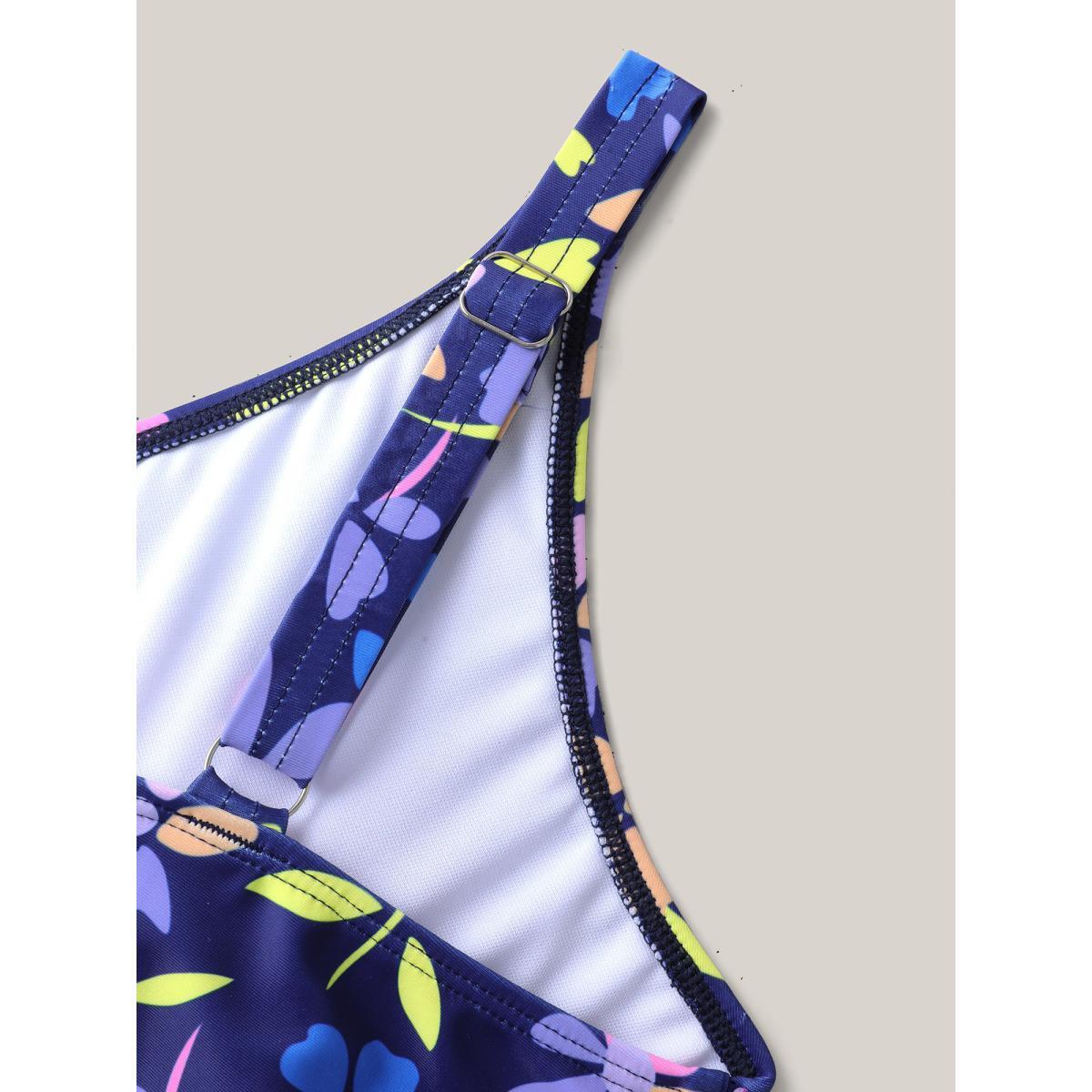 Plus Size Floral Ruffled Belted One-Piece Swimsuit Women's Swimwear Indigo Beach Tie knot Curve Bathing Suits High stretch One Pieces BloomChic 14-16/1X Product Image