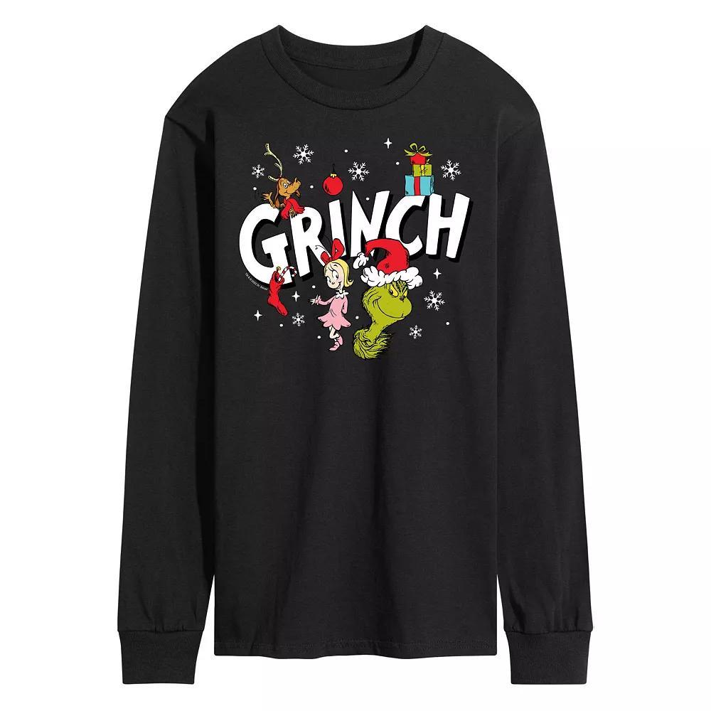 Men's Dr. Seuss Grinch Logo Long Sleeve Tee, Size: Large, Gray Product Image