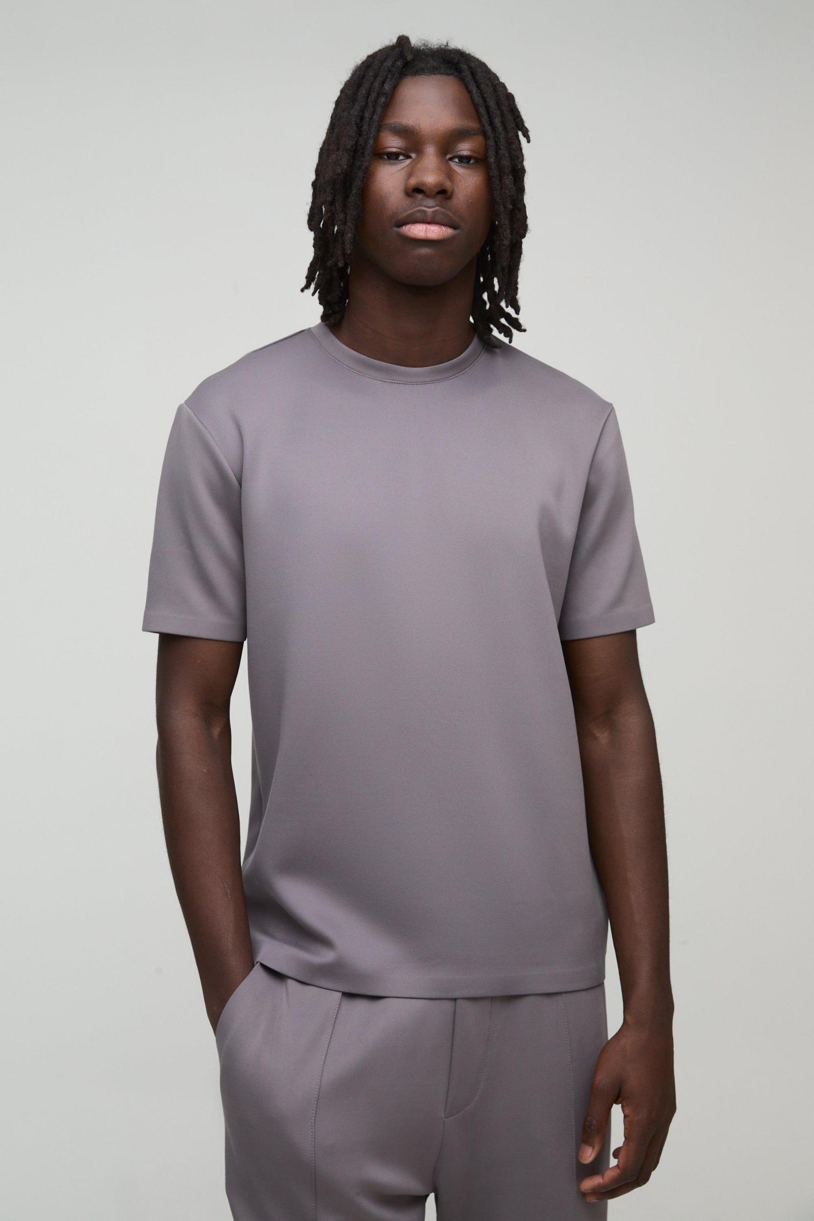 Mens Grey Regular Fit Premium Scuba T-shirt, Grey Product Image