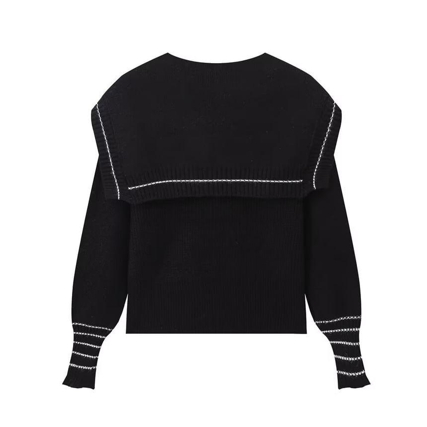Sailor Collar Two Tone Cardigan Product Image
