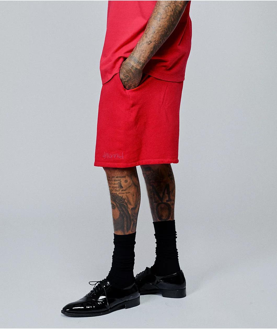4Hunnid Komfort Kollection Red Pigment Dye Sweat Shorts Product Image