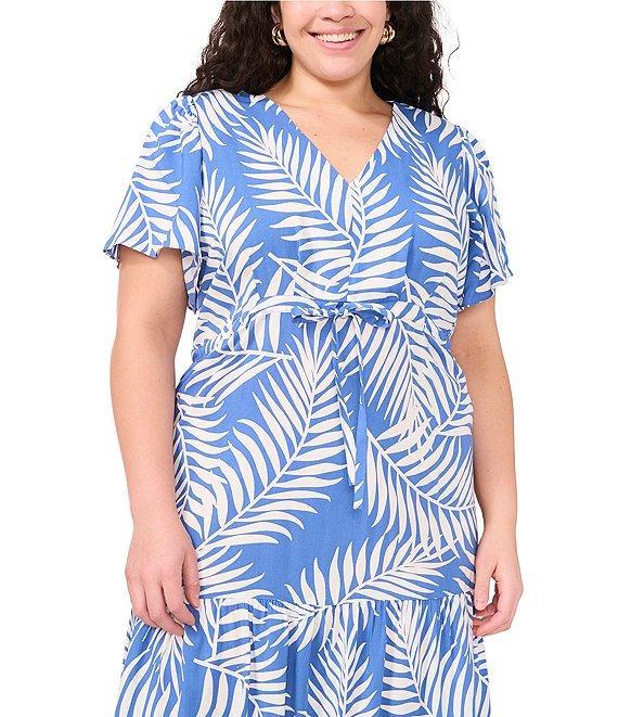 Vince Camuto Plus Size Floral Print V-Neck Short Sleeve Maxi Dress Product Image