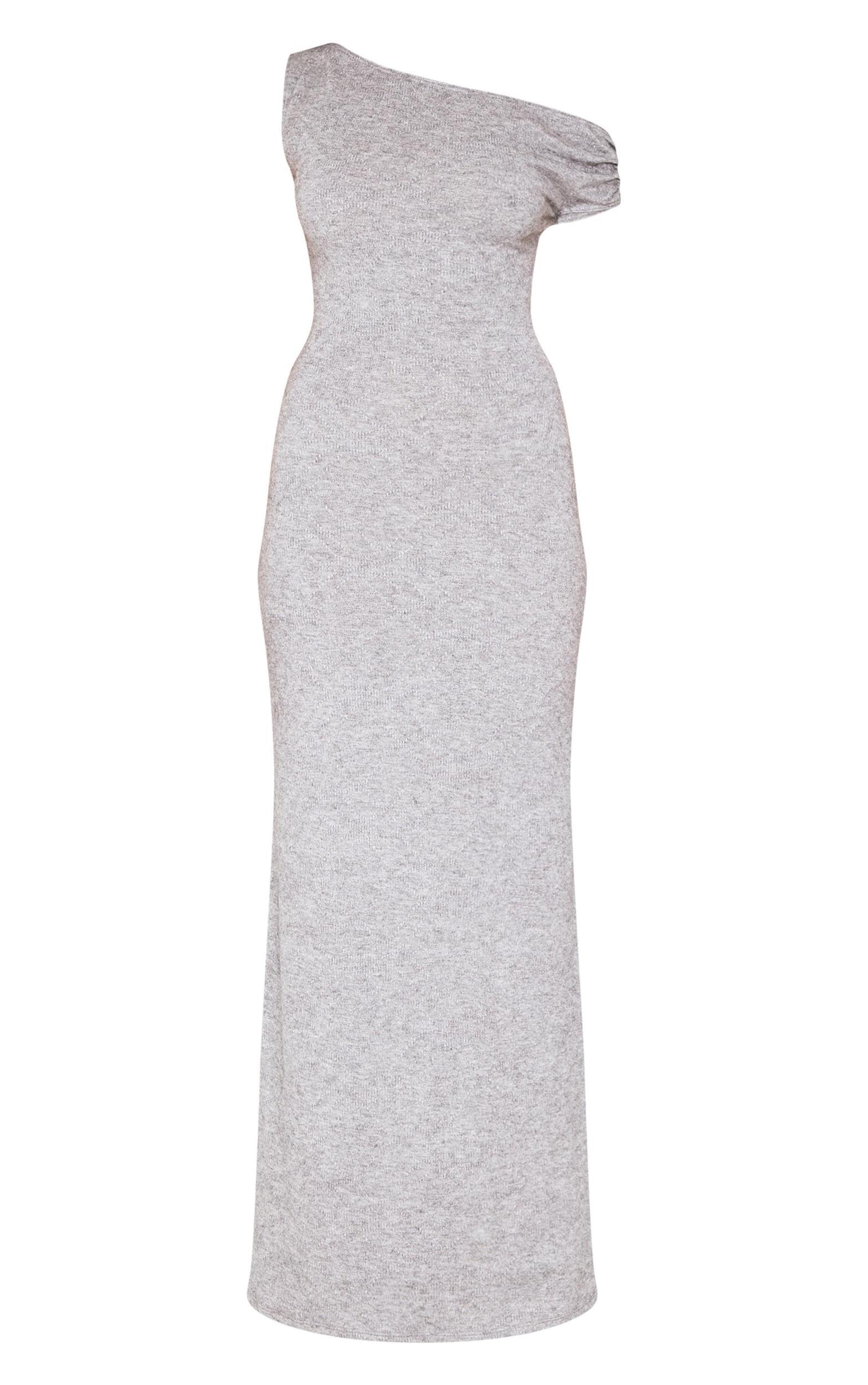 Charcoal Grey One Shoulder Maxi Dress Product Image