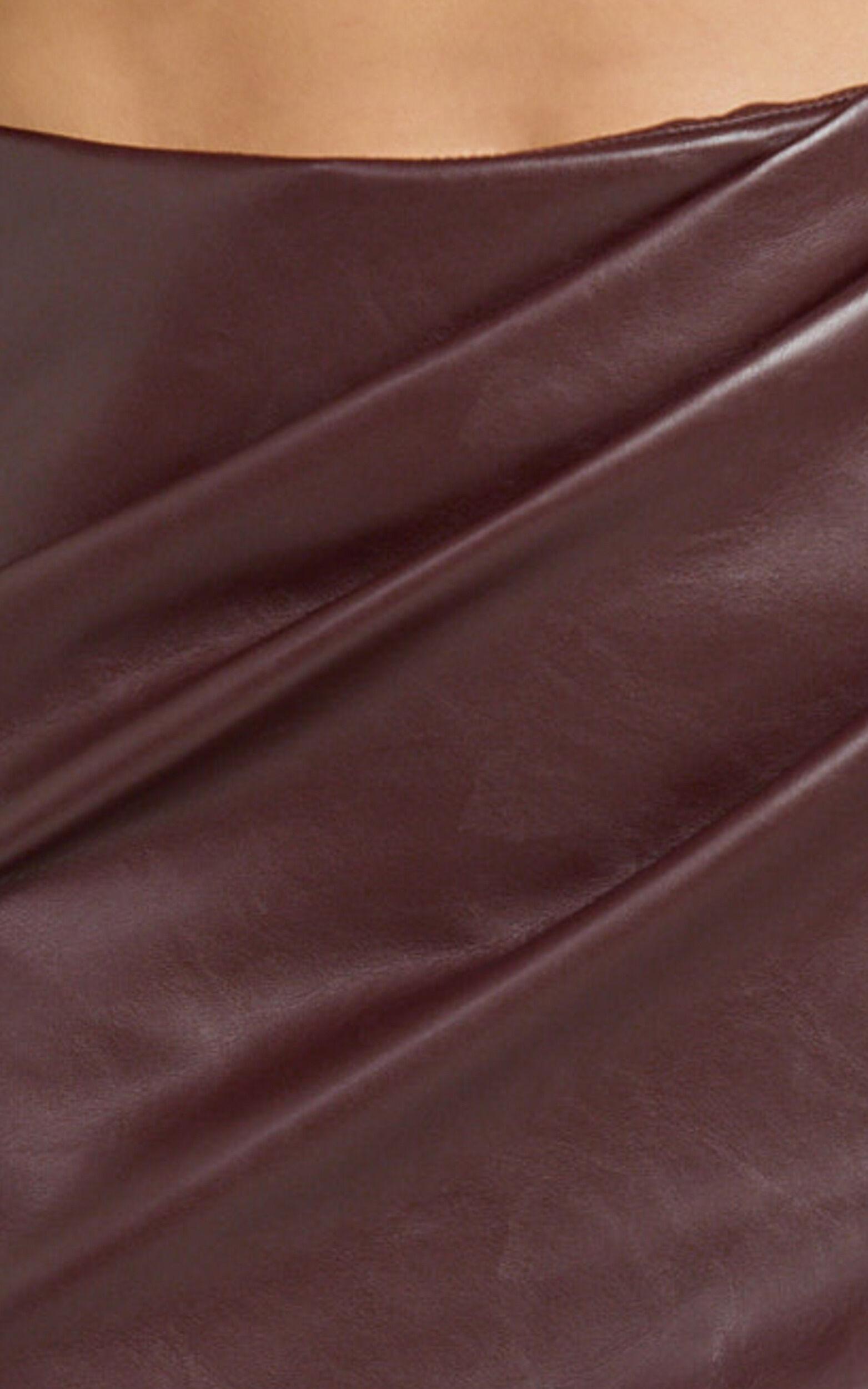 Patricia Mini Skirt - Mid Rise Fitted Patent Leather Skirt in Wine Product Image