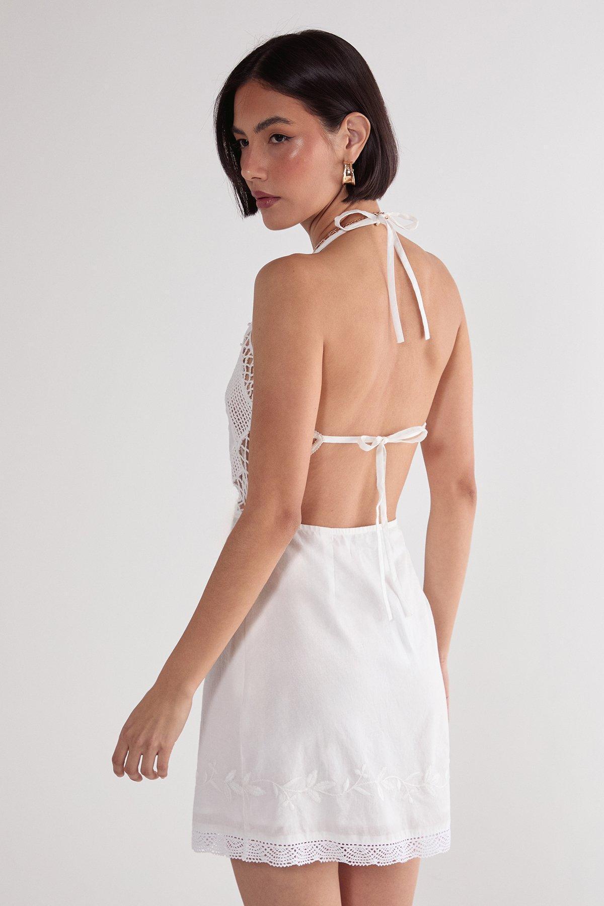 Cotton Embroidered Crochet Mix Layered Mini Dress Product Image