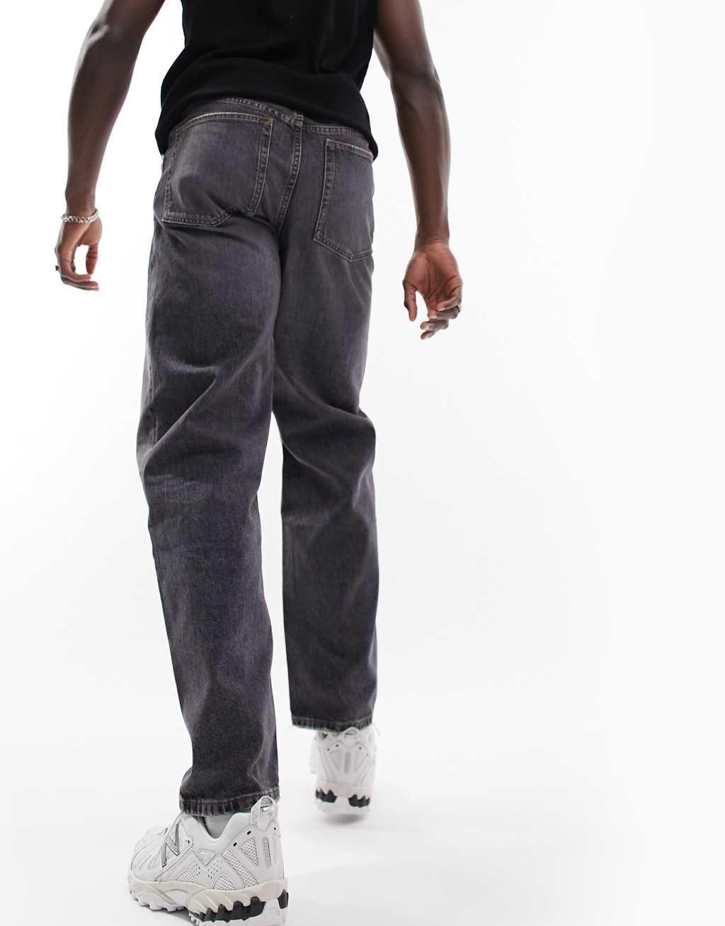 ASOS DESIGN Cone Mill Denim baggy 'American classic' jeans in washed black with abrasions Product Image