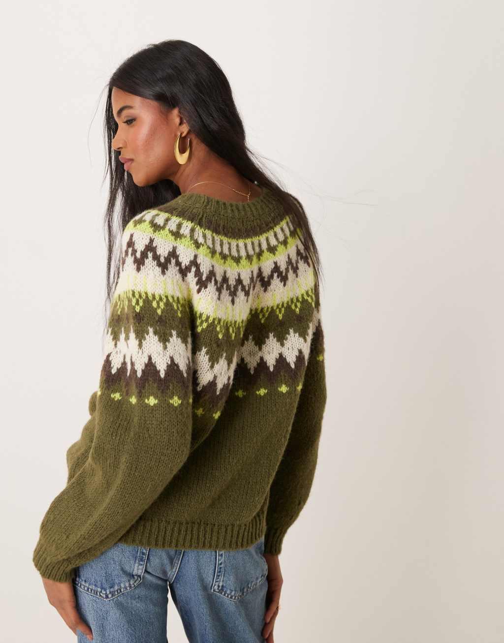 JDY fair isle knitted sweater in green Product Image