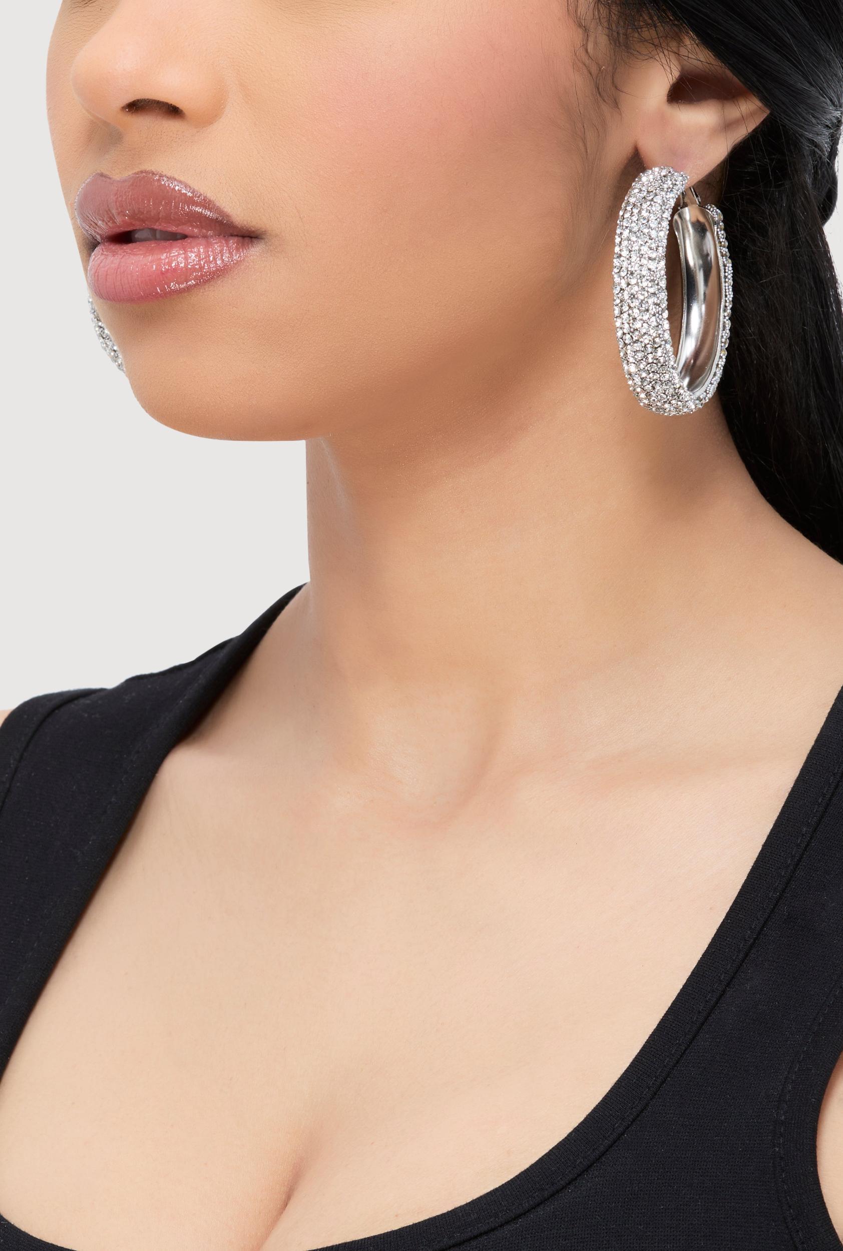 Womens Rhinestone Embellished Hoop Earrings Product Image