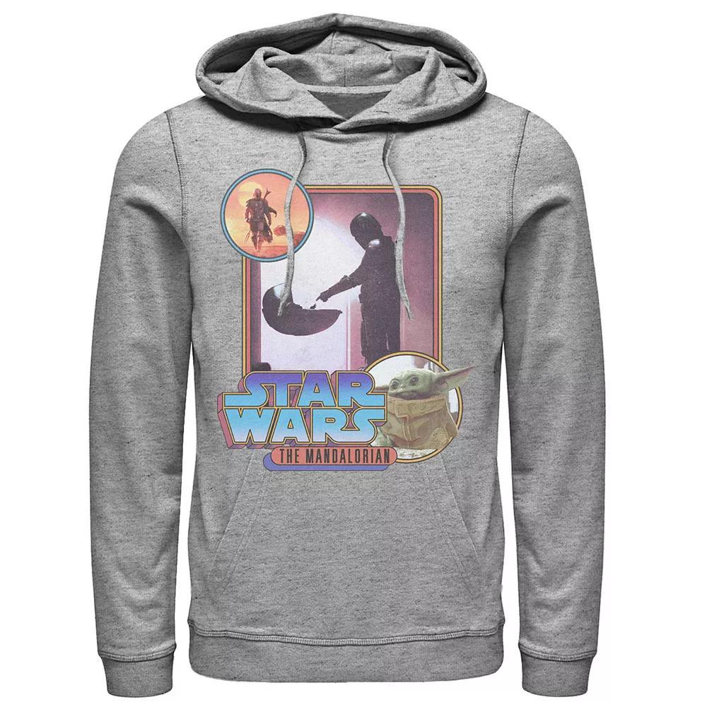 Men's Star Wars: The Mandalorian Retro Style Portrait Hoodie, Size: Small, Athletic Grey Product Image