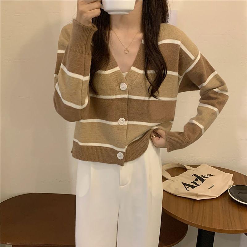 V-Neck Color Block Cardigan Product Image