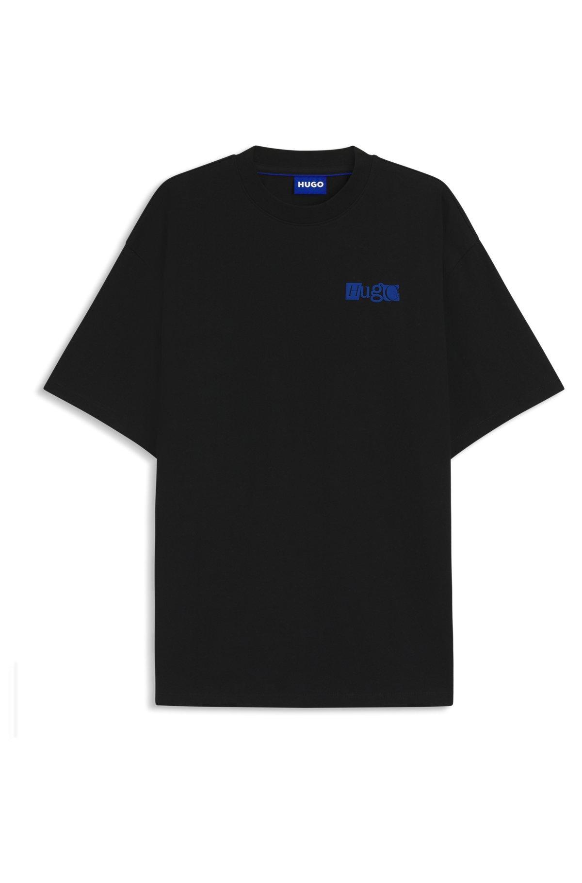 HUGO - Cotton jersey T-shirt with mixed-print logo - Black Product Image